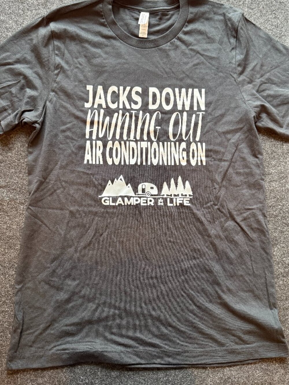 Glamper Life Jacks Down Awning Out AC On Tee M